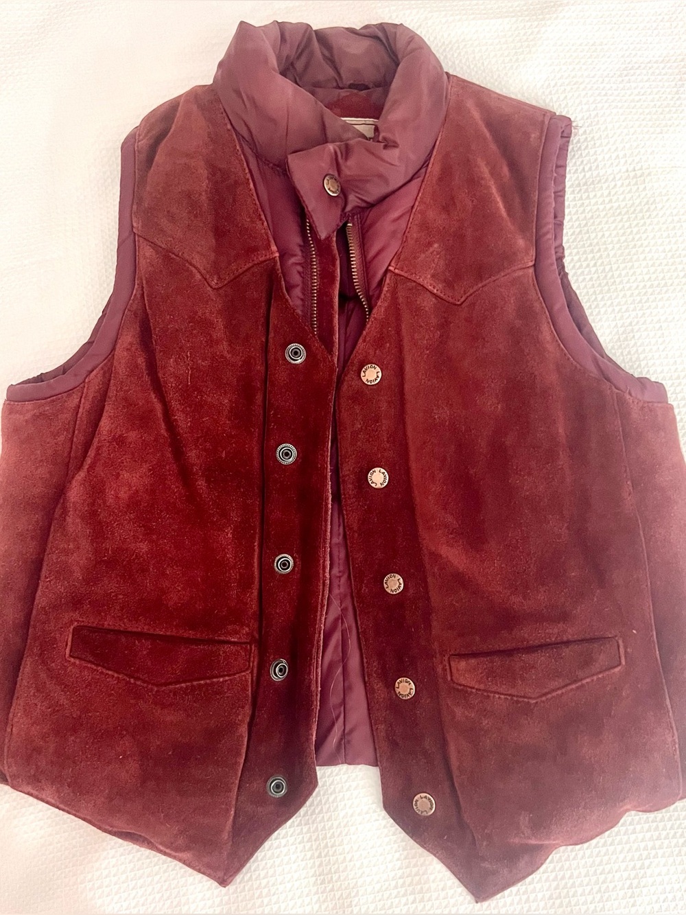 Vintage L’Avion Leather Trim Puffer Vest | Burgundy Western | Size SM